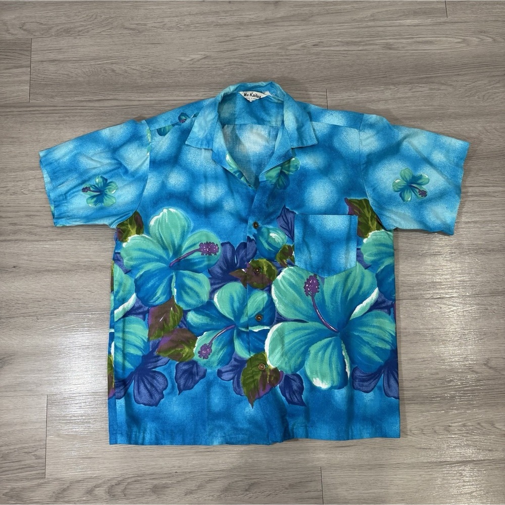 Vtg‎ Mr. Kailua Hawaiian Shirt Blue Floral